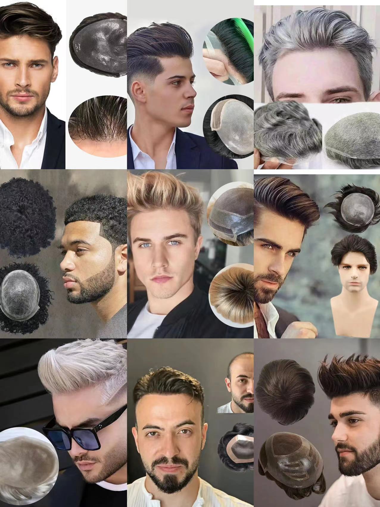 Custom Human Hair Men Toupee PU with Lace Bond Type Toupee