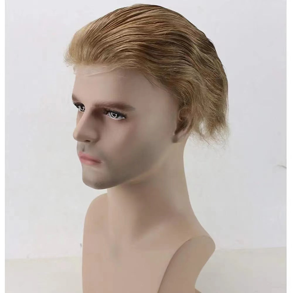 Blonde Human Hair Men Toupee PU Skin Base