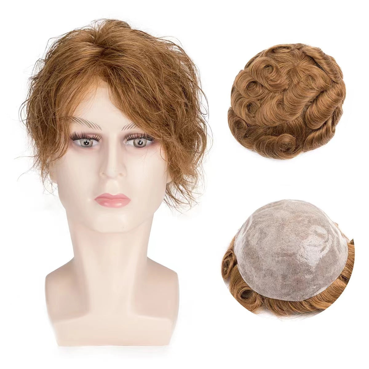 Blonde Human Hair Men Toupee PU Skin Base