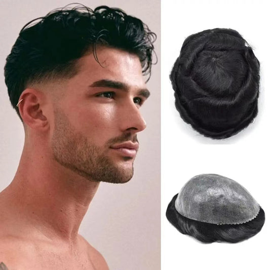 100% Human Hair Men Toupee PU Skin Base Toupee 0.02 -0.03 CM