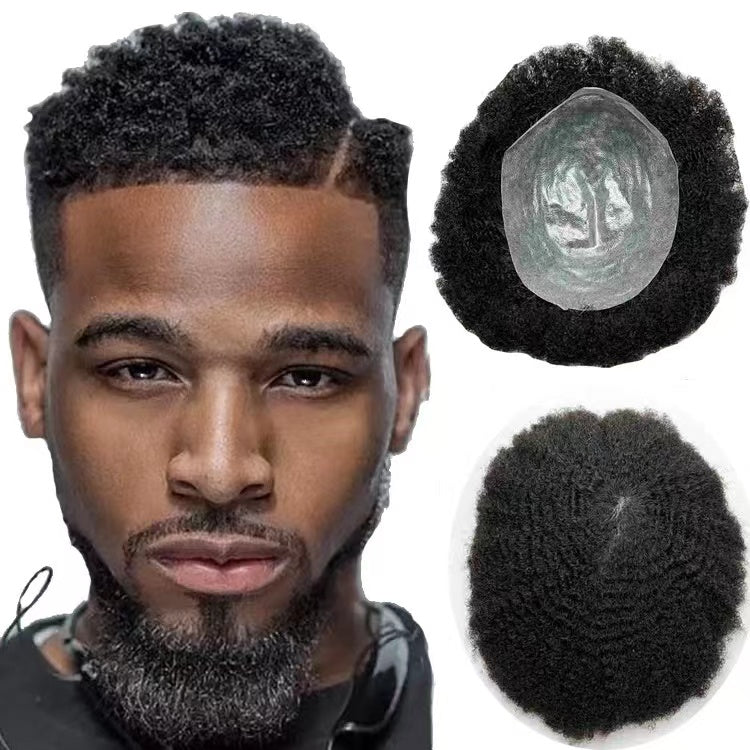 Human Hair Toupee Afric Hair Style PU Skin Base 0.02mm 0.04mm 0.06mm