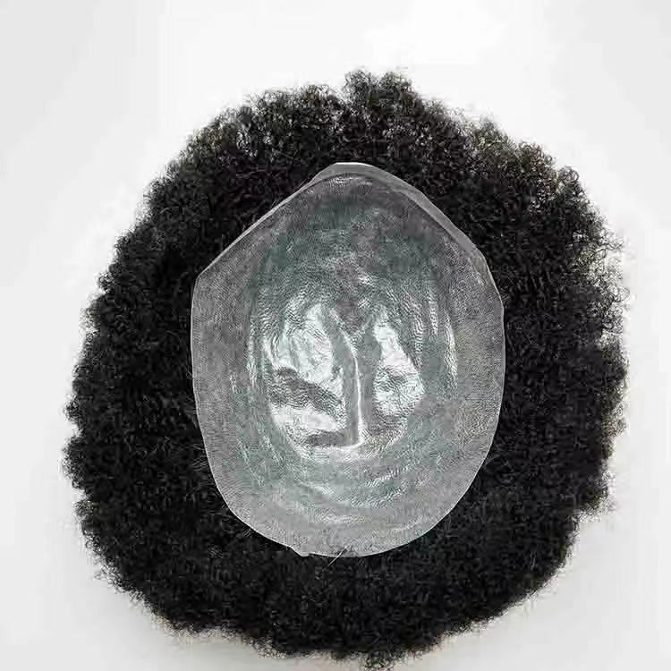 Human Hair Toupee Afric Hair Style PU Skin Base 0.02mm 0.04mm 0.06mm