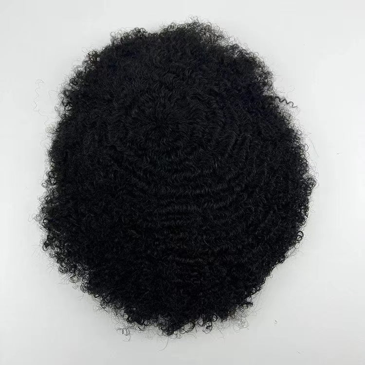 Human Hair Toupee Afric Hair Style PU Skin Base 0.02mm 0.04mm 0.06mm