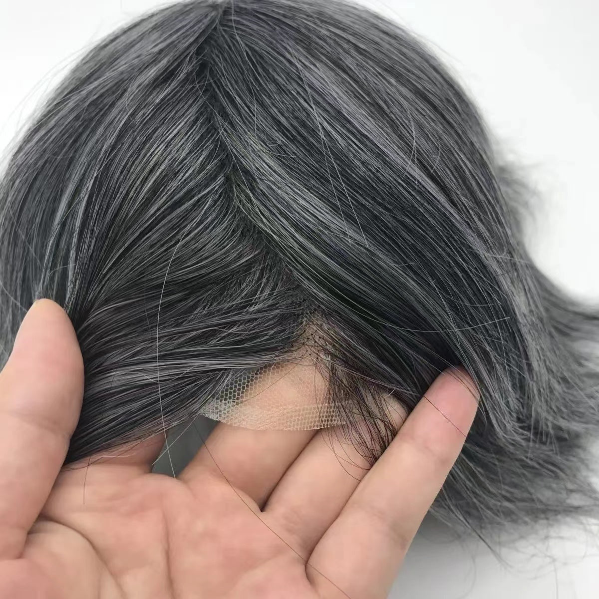 Custom Grey White Human Hair Full Swiss Lace Toupee All Lace Toupee