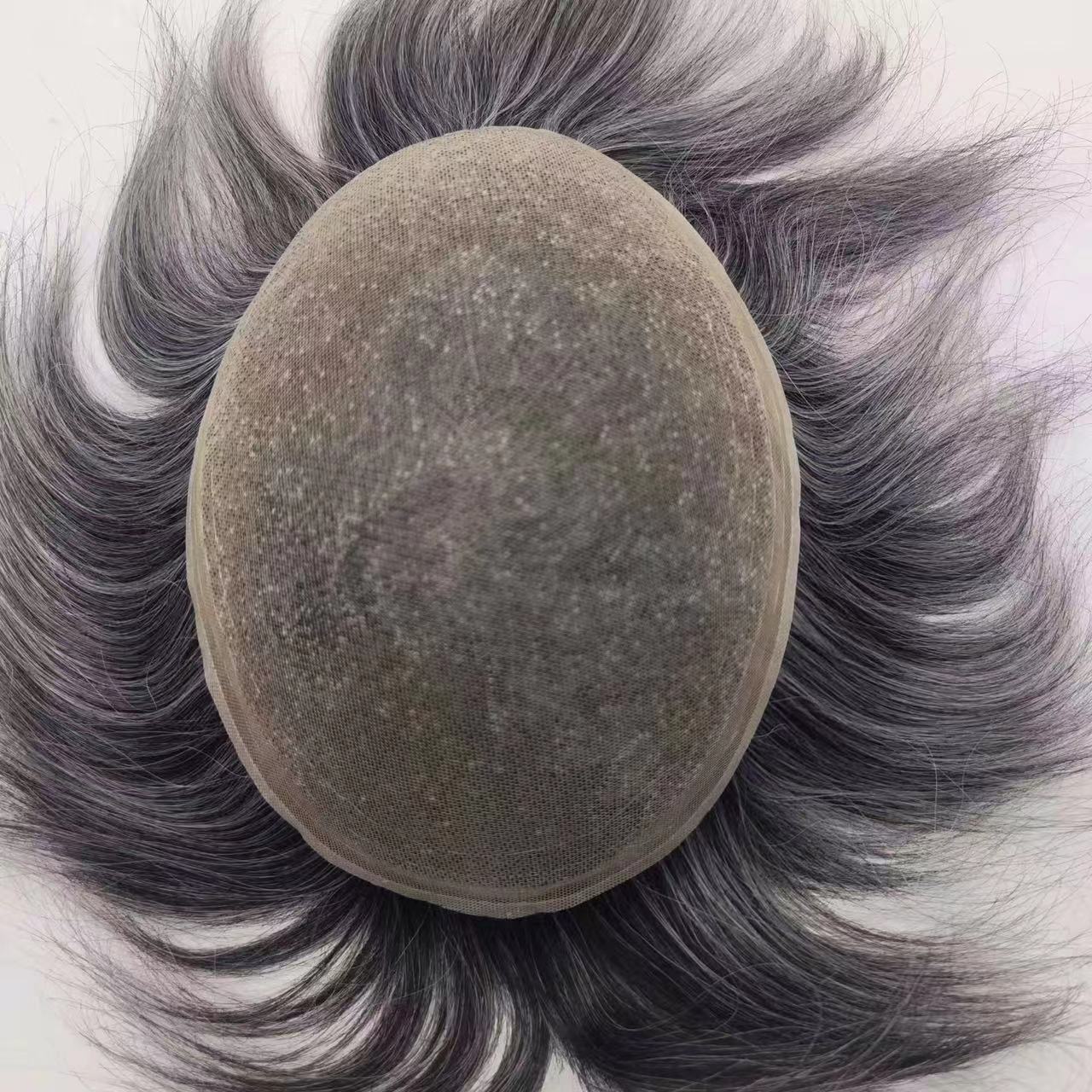 Custom Grey White Human Hair Full Swiss Lace Toupee All Lace Toupee