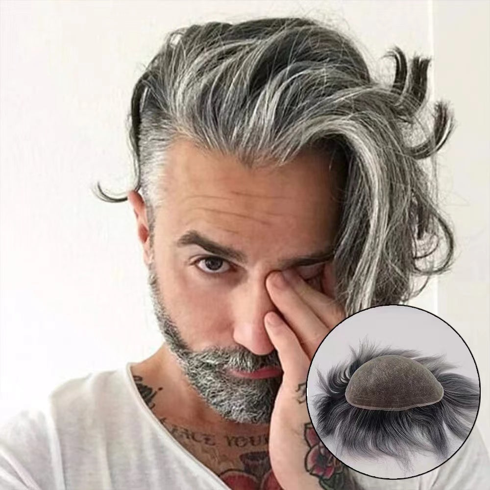 Custom Grey White Human Hair Full Swiss Lace Toupee All Lace Toupee