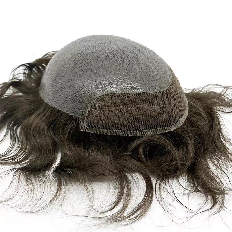 Human Hair Men Toupee PU Base With Lace Front Type Toupee