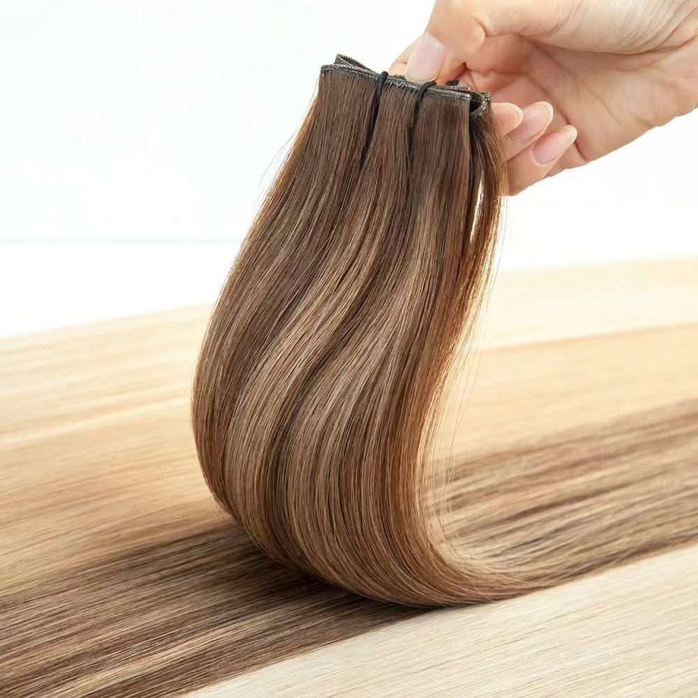 100% Hand Made Human Hair Weft Extension ,Remy Hair Hair Weft