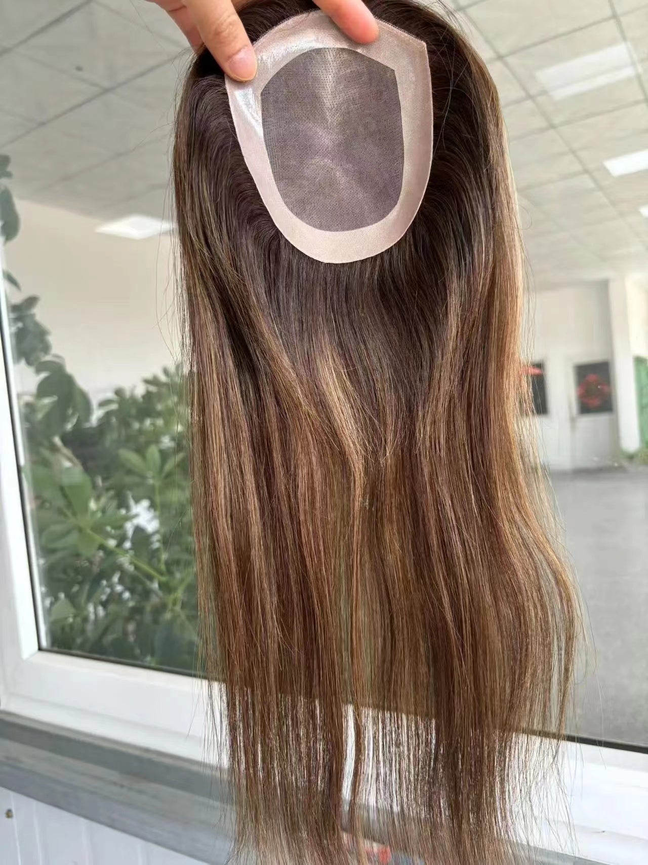 Custom 100% Human Hair Topper Women Hairpiece Mono Lace With PU