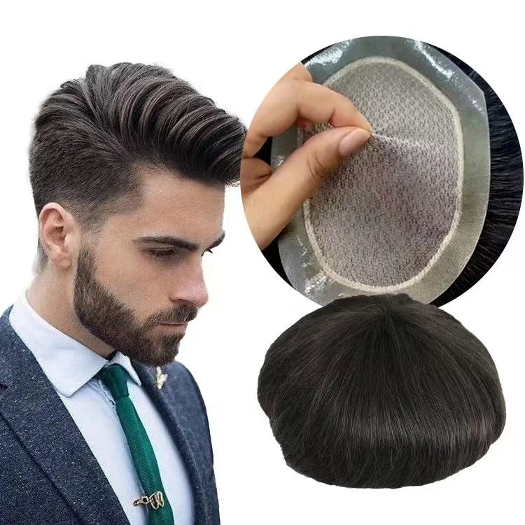 Human Hair Men Toupee Silk Lace With PU Type Toupee