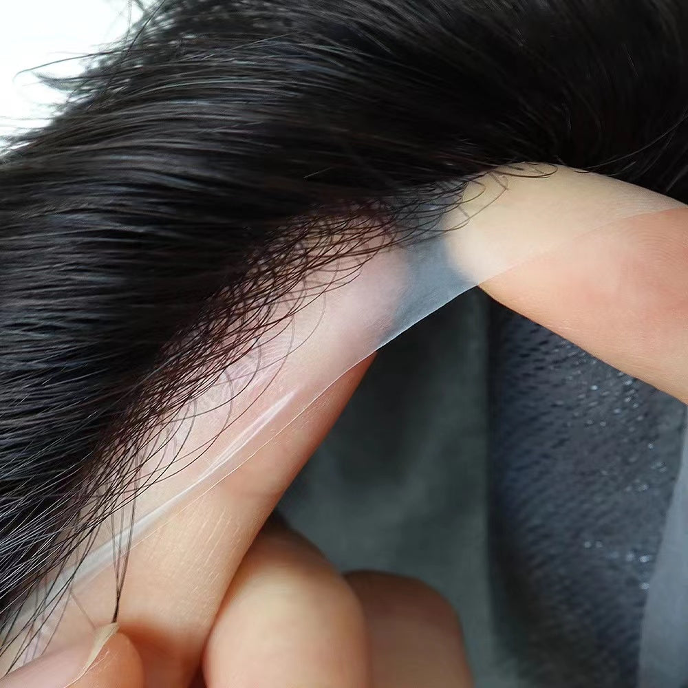 100% Human Hair Men Toupee PU Skin Base Toupee 0.02 -0.03 CM