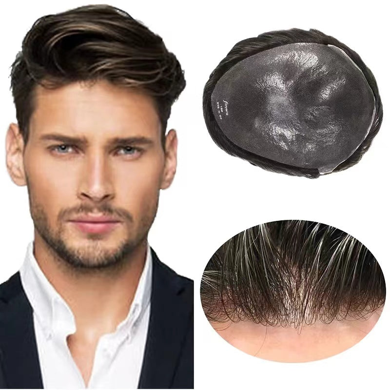 100% Human Hair Men Toupee PU Skin Base V Type