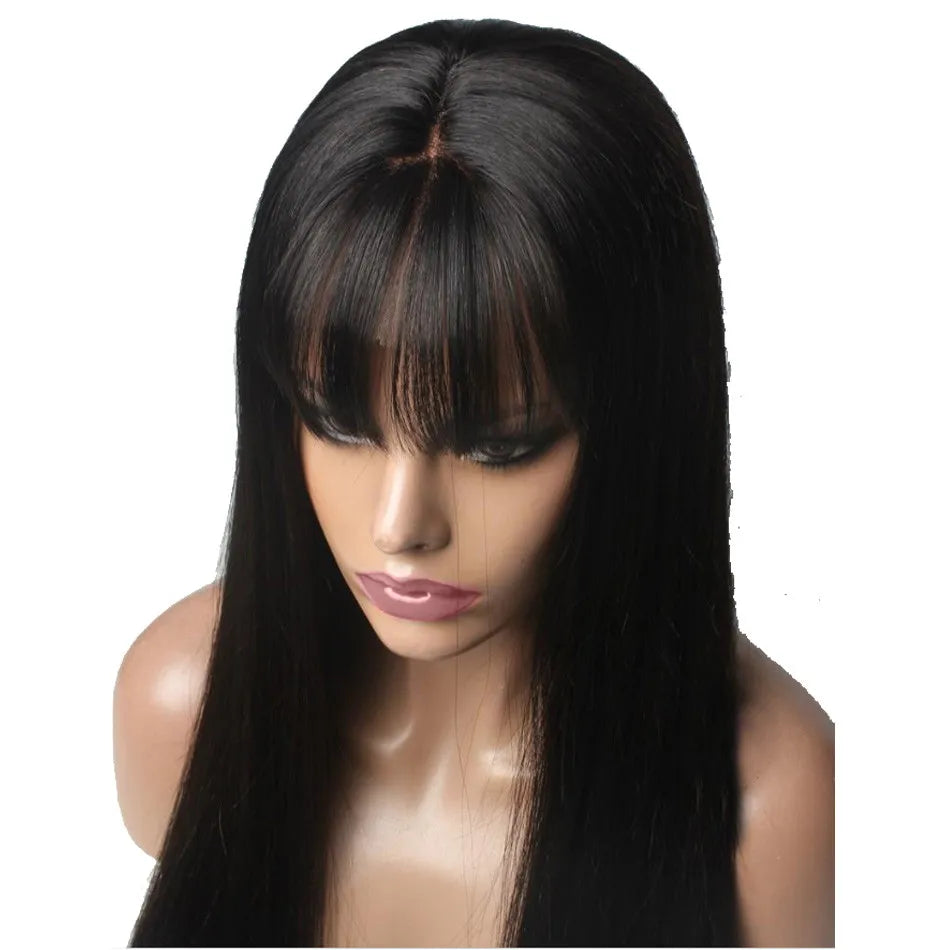 Custom Wholesale 100% Human Hair Lace Wig With Bang 10 A 12 A 13 A