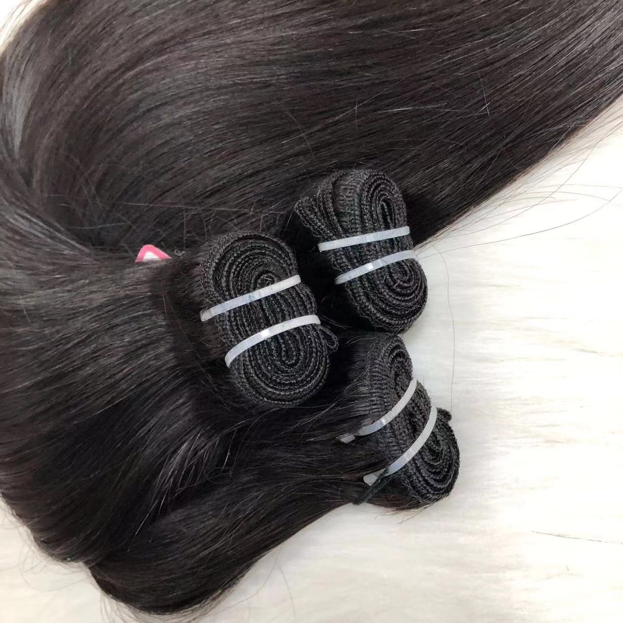 Black Human Hair Flat Weft,Remy Hair Double Drawing Machine Made Weave