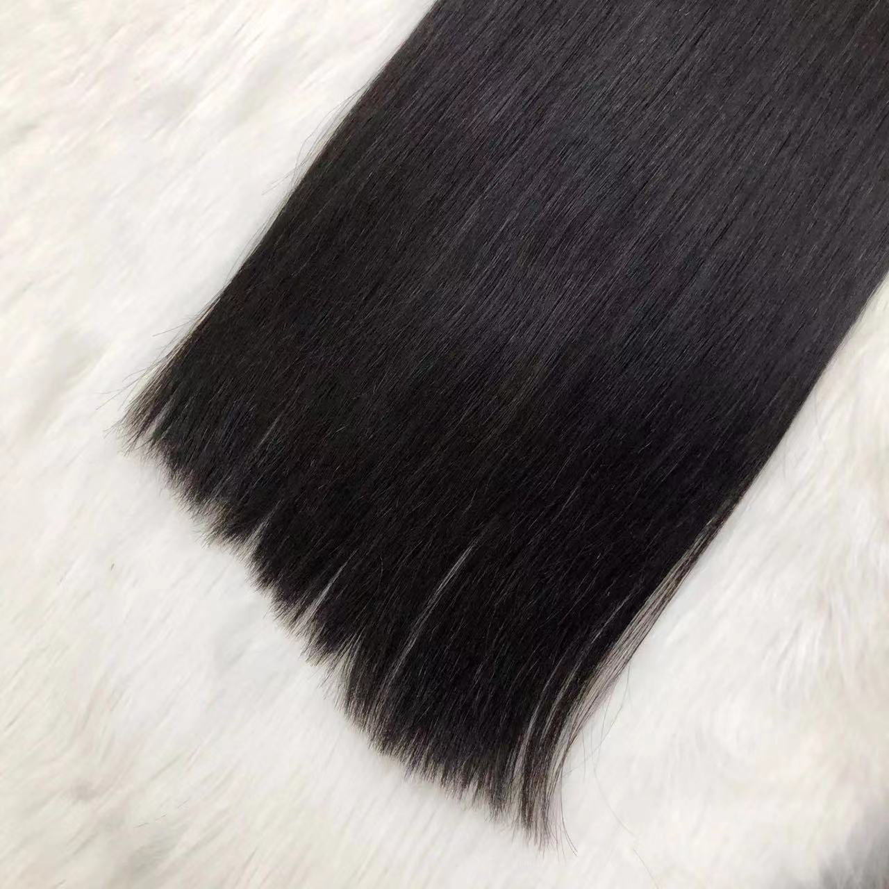 Black Human Hair Flat Weft,Remy Hair Double Drawing Machine Made Weave