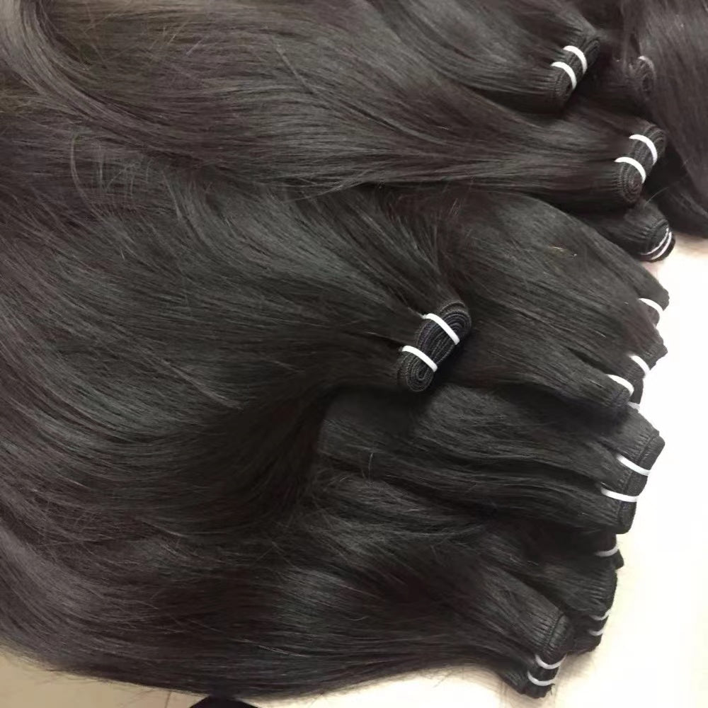 Black Human Hair Flat Weft,Remy Hair Double Drawing Machine Made Weave