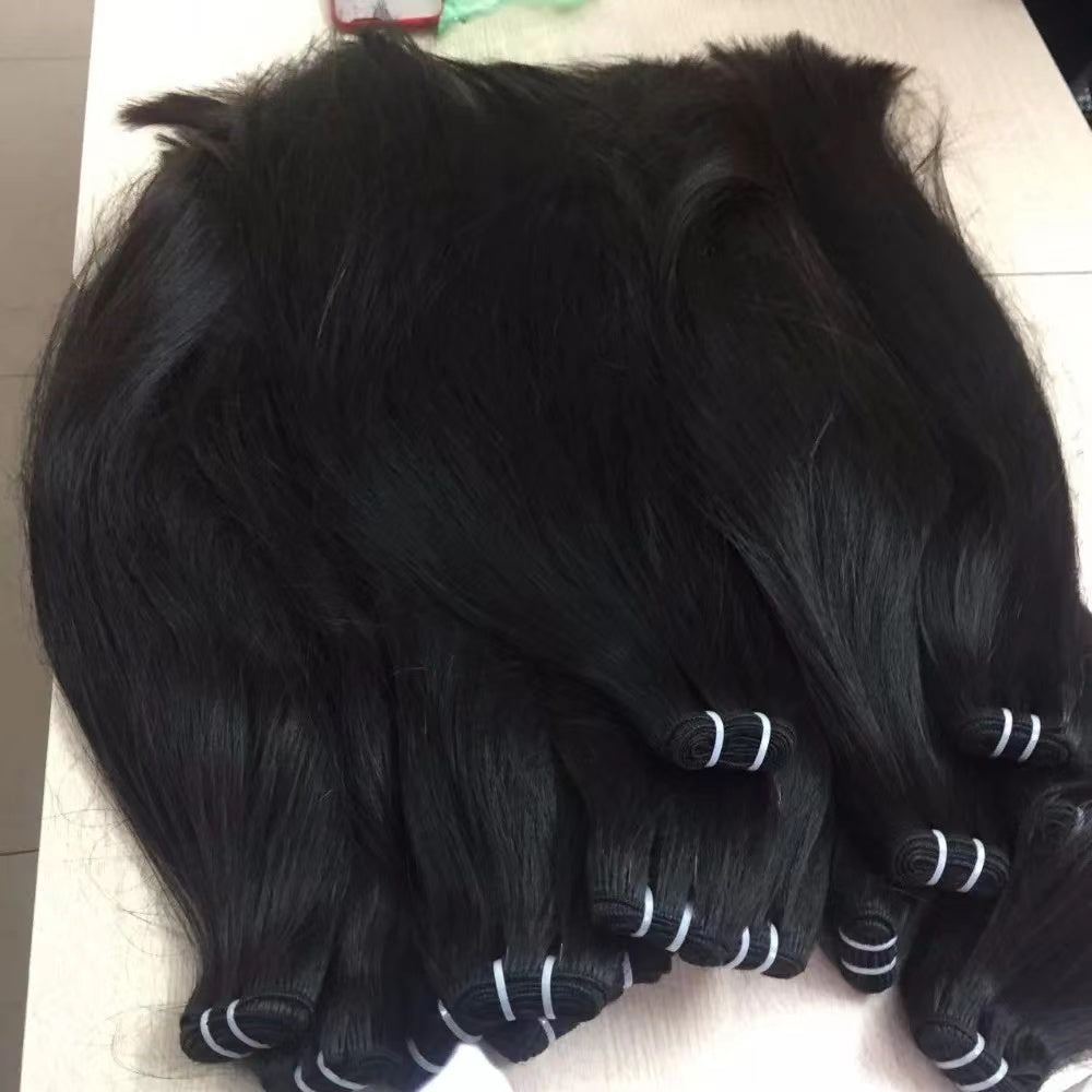 Black Human Hair Flat Weft,Remy Hair Double Drawing Machine Made Weave