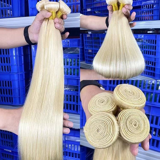 Blonde Human Hair Weft Bundle Weave ,Remy Hair Double Drawing Bundle