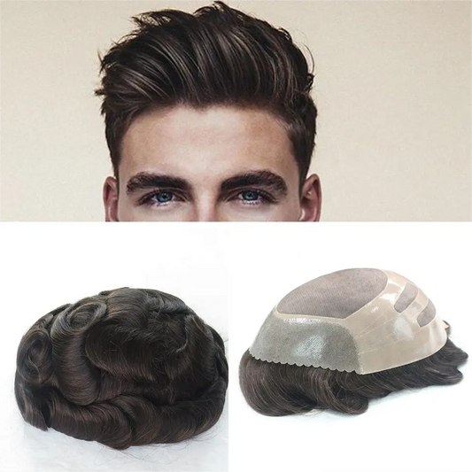 Custom Human Hair Men Toupee PU with Lace Bond Type Toupee