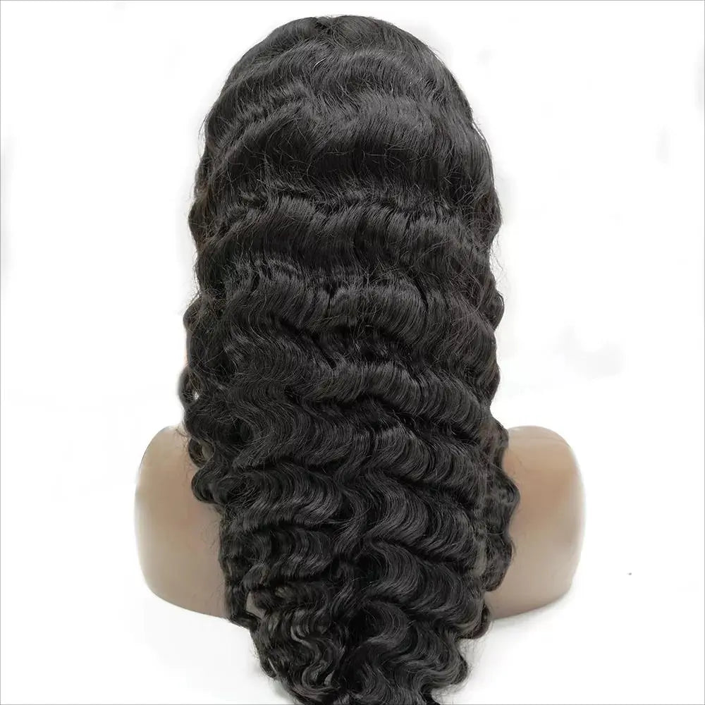 Custom Wholesale  Natural Black Wave Curly Mixed Human Hair Lace Front Wig wigworld