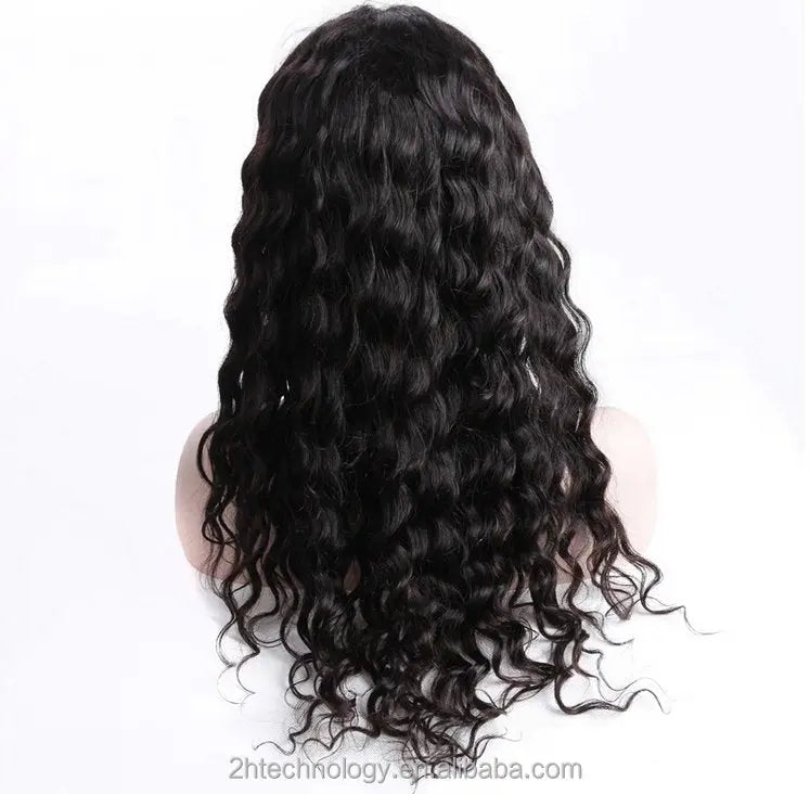 Custom Wholesale  Natural Black Wave Curly Mixed Human Hair Lace Front Wig wigworld