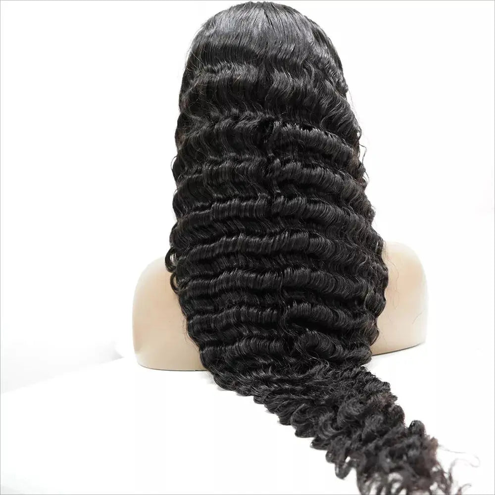 Custom Wholesale  Natural Black Wave Curly Mixed Human Hair Lace Front Wig wigworld