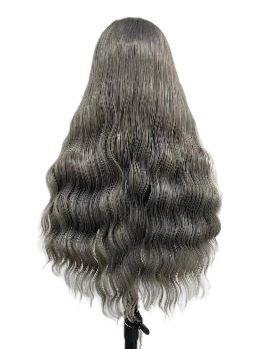 Custom Wholesale Synthetic Hair Lace Wig ,Long Hair Length Mixed Grey White Hair Lace Women Wig wigworld