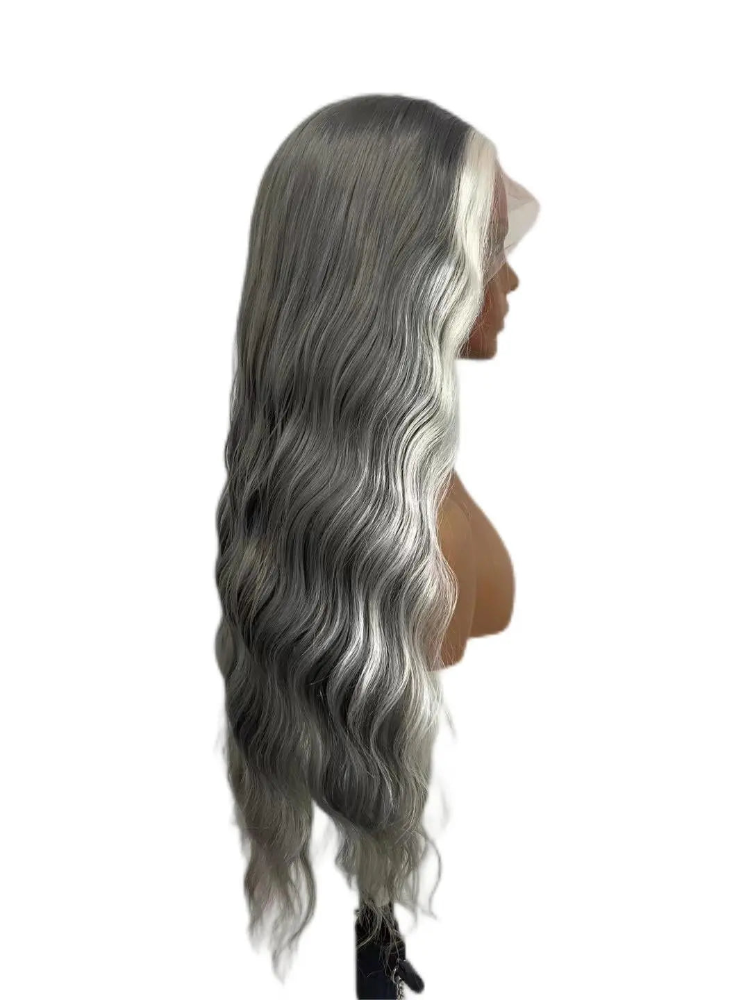 Custom Wholesale Synthetic Hair Lace Wig ,Long Hair Length Mixed Grey White Hair Lace Women Wig wigworld