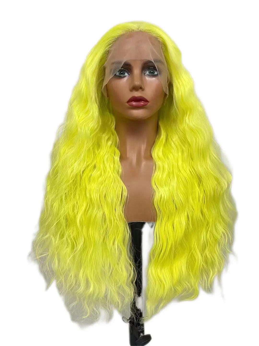 Custom Wholesale Synthetic Hair Lace Wig ,Long Length Yellow Green Wave Hair Lace Women Wig wigworld