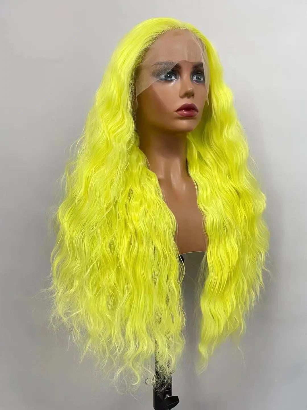 Custom Wholesale Synthetic Hair Lace Wig ,Long Length Yellow Green Wave Hair Lace Women Wig wigworld