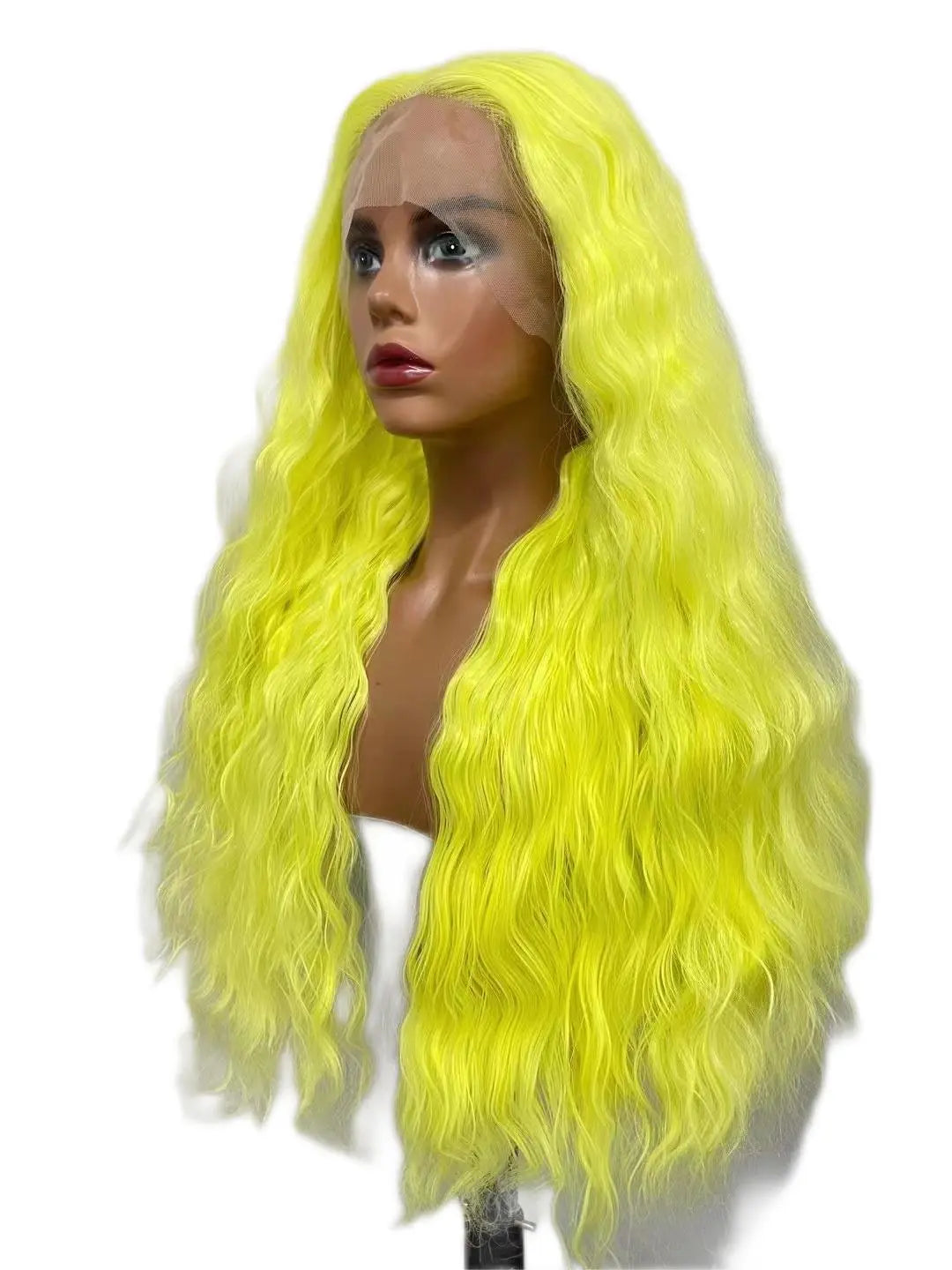 Custom Wholesale Synthetic Hair Lace Wig ,Long Length Yellow Green Wave Hair Lace Women Wig wigworld