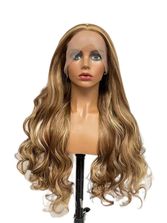 Custom Wholesale Synthetic Hair Lace Wig ,Mixed Brown Blone White Hair Lace Women Wig wigworld