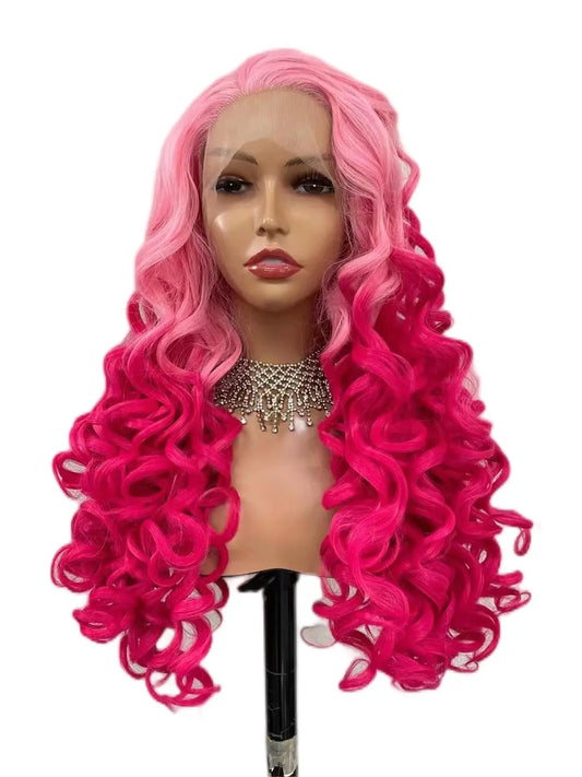 Custom Wholesale Synthetic Hair Lace Wig ,Mixed Pink Hair Lace Women Wig wigworld