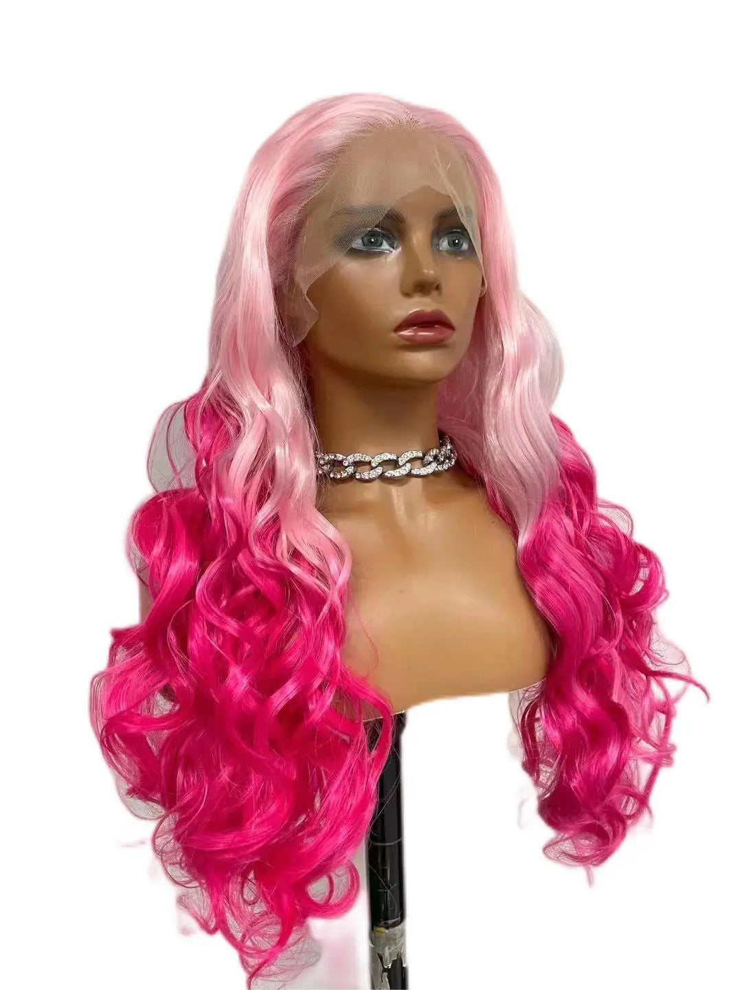 Custom Wholesale Synthetic Hair Lace Wig ,Mixed Pink Hair Lace Women Wig wigworld