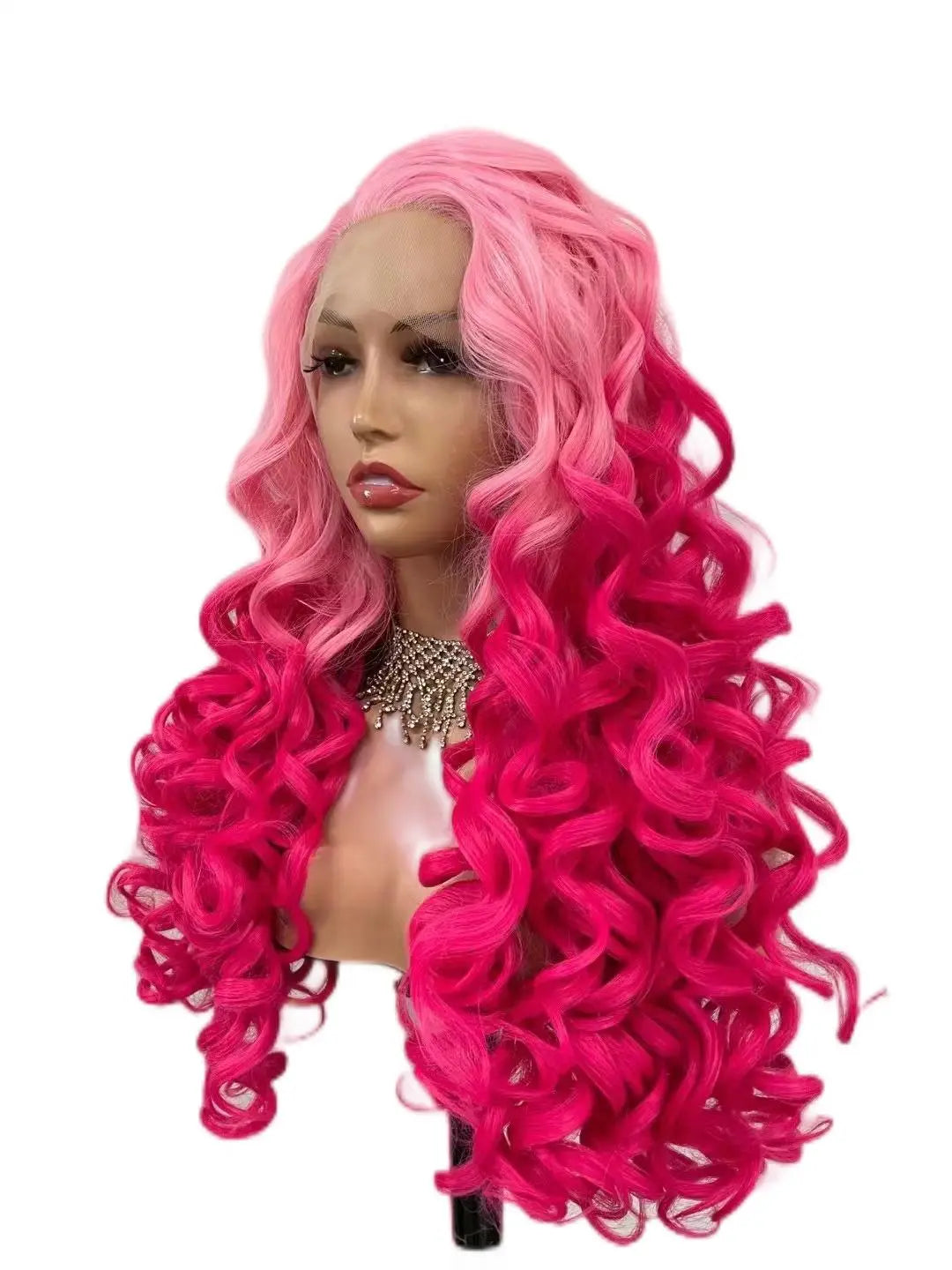 Custom Wholesale Synthetic Hair Lace Wig ,Mixed Pink Hair Lace Women Wig wigworld