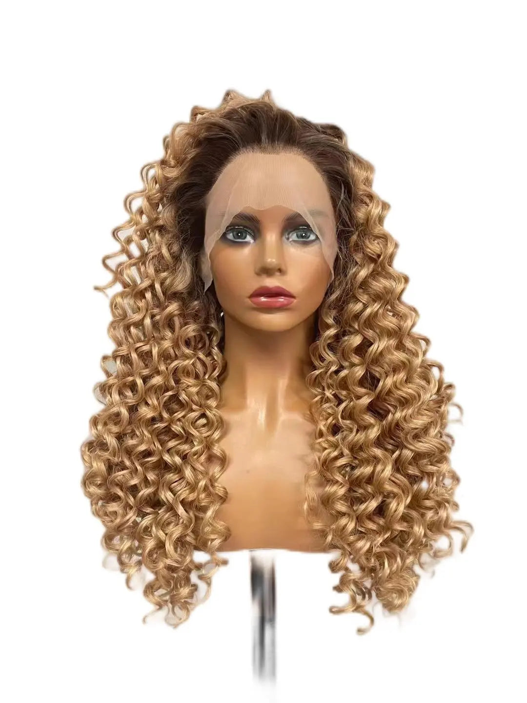 Custom Wholesale Synthetic Hair Lace Wig ,Ombre Blonde Deep Wave Hair Lace Women Wig wigworld