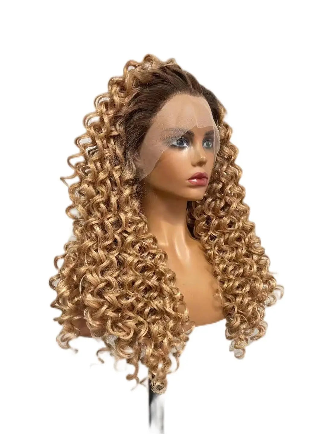 Custom Wholesale Synthetic Hair Lace Wig ,Ombre Blonde Deep Wave Hair Lace Women Wig wigworld