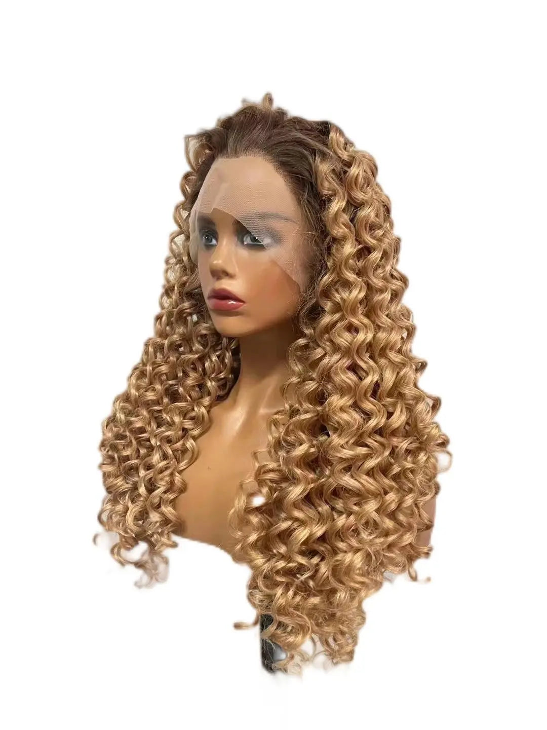 Custom Wholesale Synthetic Hair Lace Wig ,Ombre Blonde Deep Wave Hair Lace Women Wig wigworld