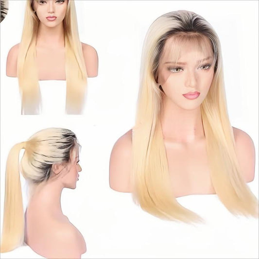 613 Blonde Human Hair Lace Wig with Black Root