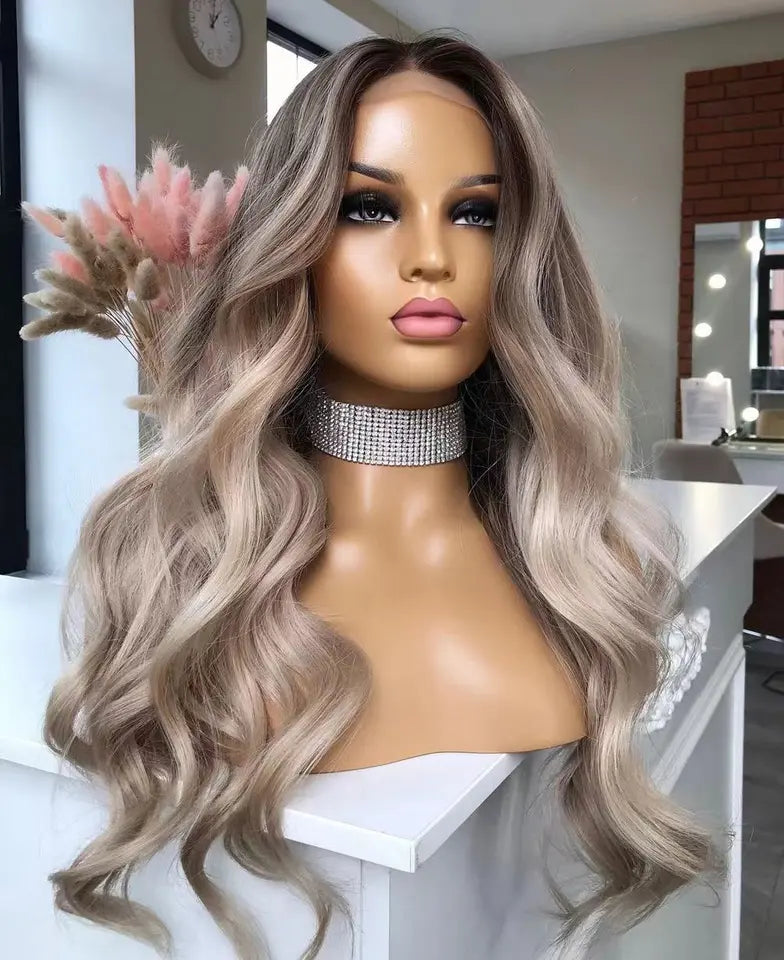 100% Human Hair Lace Front Wig Full Lace Wig Ombre Grey Color