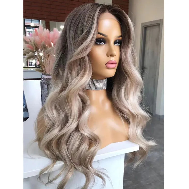 100% Human Hair Lace Front Wig Full Lace Wig Ombre Grey Color